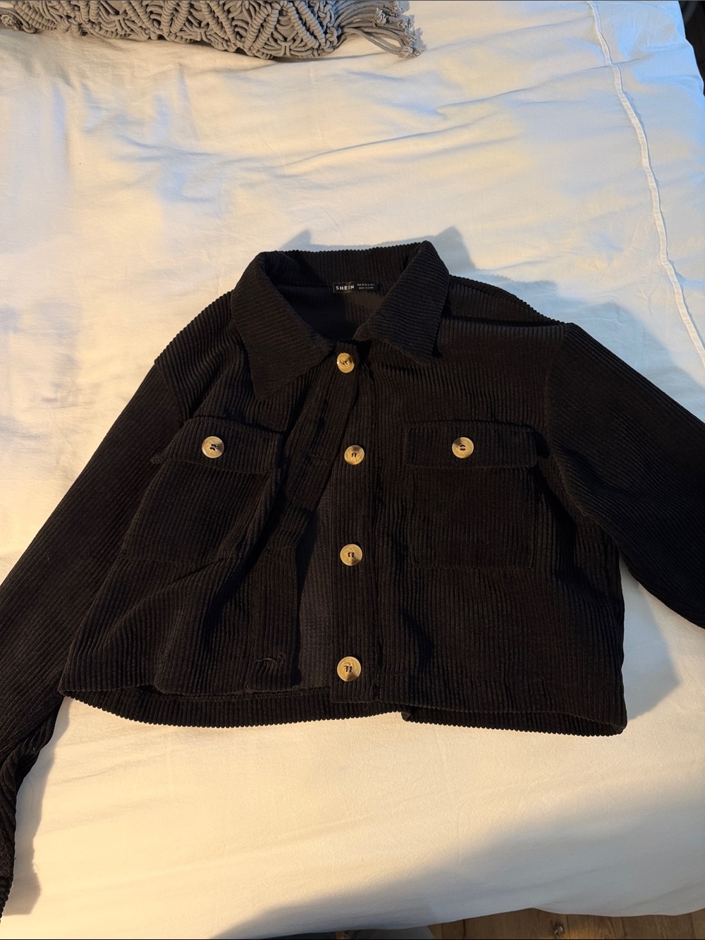 SHEIN Black Corduroy Button-Front Jacket